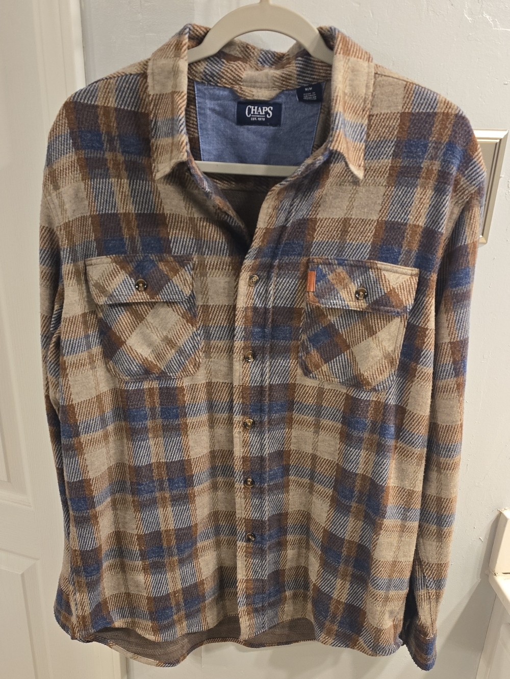 Chaps Men's Beige, Brown and Blue Plaid Button-Down Shirt